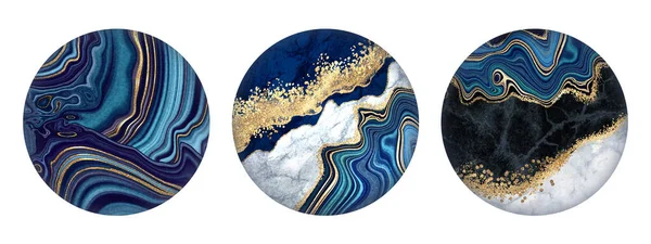 Абстрактная Круглая Коллекция Декора Черный Синий Белый Мрамор Золотыми Венами — стоковое фото