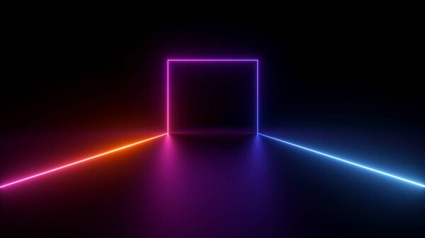 Render Abstract Black Background Red Pink Blue Neon Geometric Line Stock Picture
