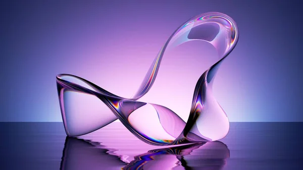Rendering Abstract Violet Background Curvy Glass Ribbon Reflection Water Surface — Stock Photo, Image