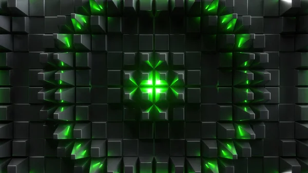Render Abstract Black Technological Background Geometric Texture Green Light Cyber — Stock Photo, Image
