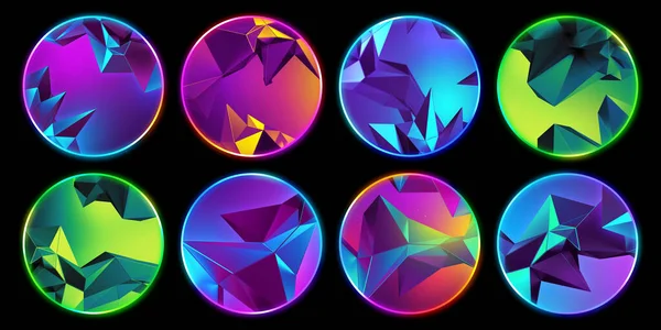Renderowanie Zbiór Różnorodnych Okrągłych Naklejek Kolorowymi Krystalizowanymi Metaliczną Fakturą Kręgi — Zdjęcie stockowe