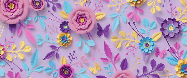 Rendering Abstract Wide Panoramic Floral Background Floral Wallpaper Colorful Paper Stock Image