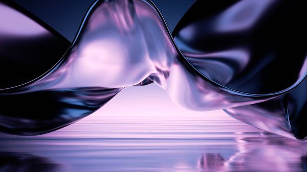 Abstract Rendering Iridescent Metallic Drapery Levitates Water Reflection Modern Unique Stock Image