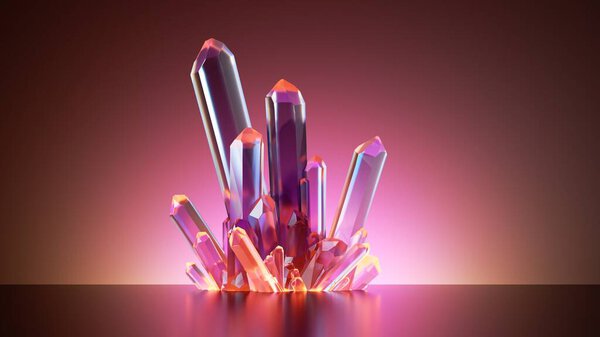 Render Pink Background Abstract Colorful Crystals Reflections Glossy Surface Modern Stock Photo