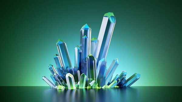 Render Aquamarine Crystals Isolated Mint Green Background Modern Minimalist Wallpaper Royalty Free Stock Images