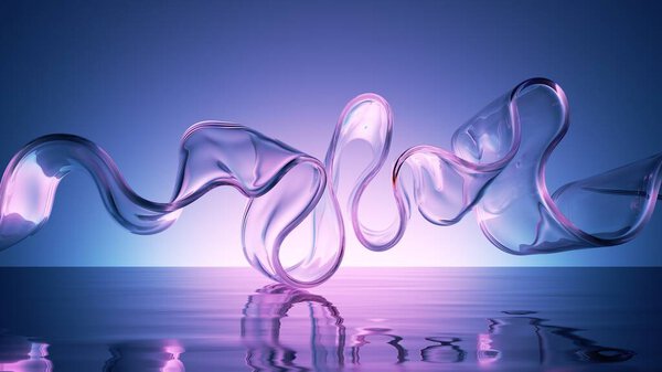 Abstract Rendering Ultraviolet Background Clear Transparent Glass Ribbon Levitating Wet Royalty Free Stock Images