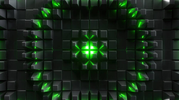 Render Abstract Black Technological Background Geometric Texture Green Light Cyber Stock Picture