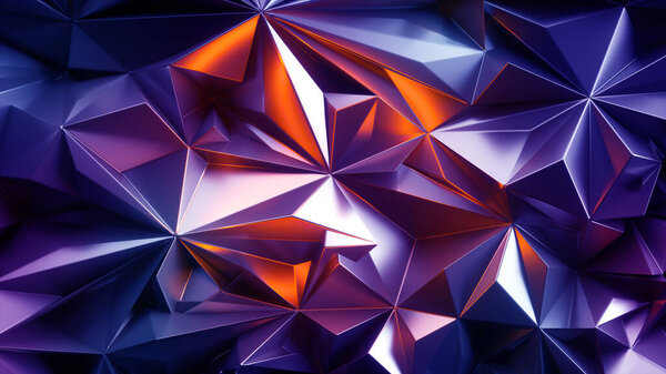 Render Abstract Faceted Background Illuminated Red Light Shiny Metallic Polygonal Stock Image