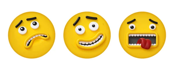Рендеринг Набір Круглих Жовтих Піктограм Обличчя Різними Емоціями Виразами Обличчя — стокове фото