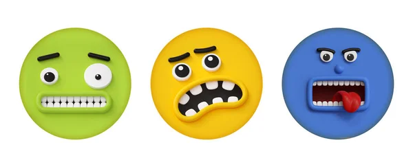 Rendering Set Icone Rotonde Colorate Con Diverse Emozioni Espressioni Facciali — Foto Stock