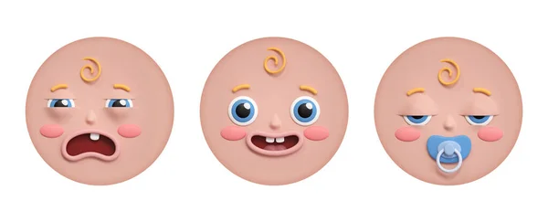 Renderização Conjunto Ícones Rosto Bebê Com Emoções Diferentes Clip Art — Fotografia de Stock