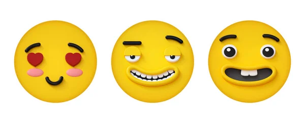 Render Eine Reihe Von Runden Gelben Gesichtssymbolen Mit Unterschiedlichen Emotionen — Stockfoto