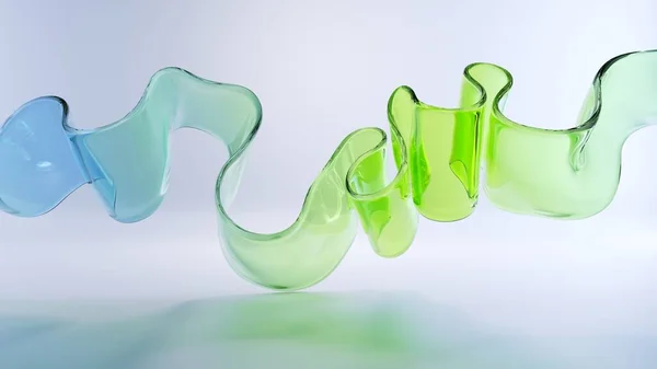 三维渲染 抽象现代最小壁纸 玻璃波浪形 薄荷蓝色绿色梯度隔离在白色背景 — 图库照片