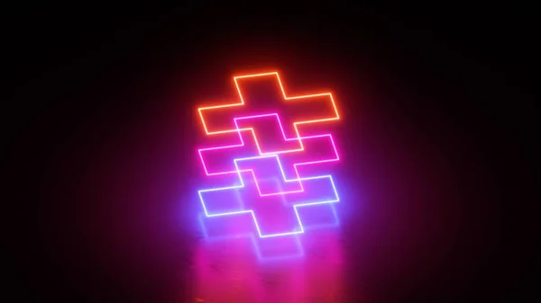 Render Abstract Geometric Background Neon Cross Shapes Colorful Glowing Lines — Foto de Stock