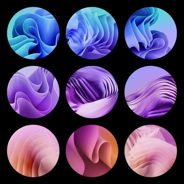 Render Collection Assorted Fashion Stickers Colorful Ruffles Folds Curvy Lines —  Fotos de Stock