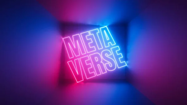 Render Abstract Background Metaverse Word Square Box Glowing Neon Light — Stockfoto
