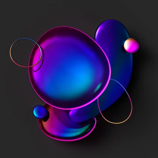 Render Abstract Black Background Colorful Iridescent Bubbles Shimmering Glass Shapes — Stockfoto