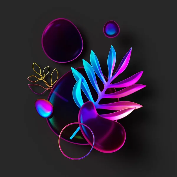 Render Abstract Black Background Colorful Iridescent Glass Shapes Smooth Pebble — Φωτογραφία Αρχείου