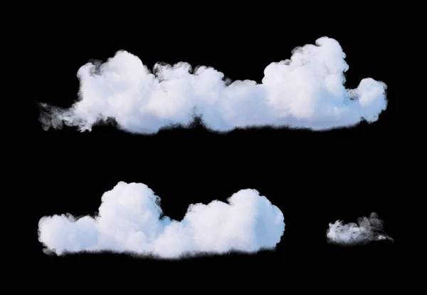 Render Realistic White Clouds Black Background Isolated Clip Art — Photo
