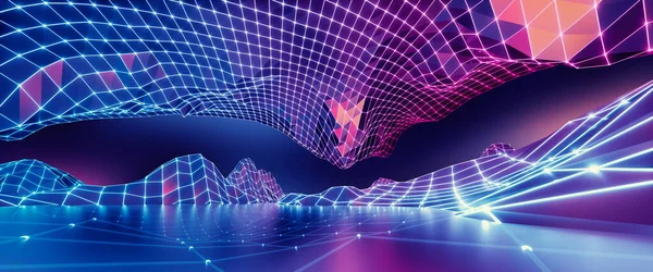 Render Abstract Geometric Background Virtual Reality Environment Cyber Space Landscape — 图库照片