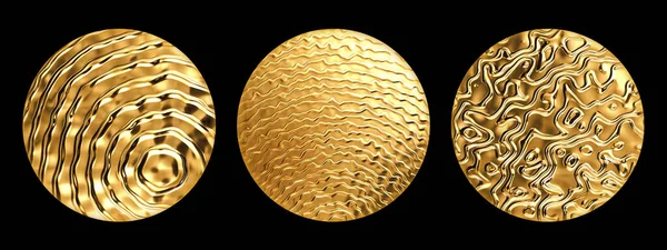 Render Set Stickers Golden Foil Textures Isolated Black Background — Foto Stock