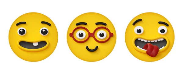 Render Set Yellow Face Icons Different Emotions Facial Expressions Isolated — 스톡 사진