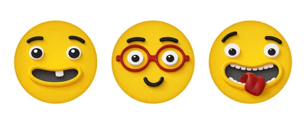 Render Set Yellow Face Icons Different Emotions Facial Expressions Isolated — Foto Stock