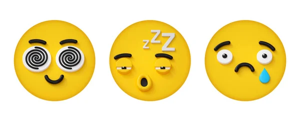 Render Set Yellow Face Icons Different Emotions Facial Expressions Isolated — Foto Stock