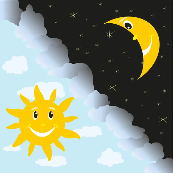 ดวงอาทิตย์และดวงจันทร์ — ภาพเวกเตอร์สต็อก