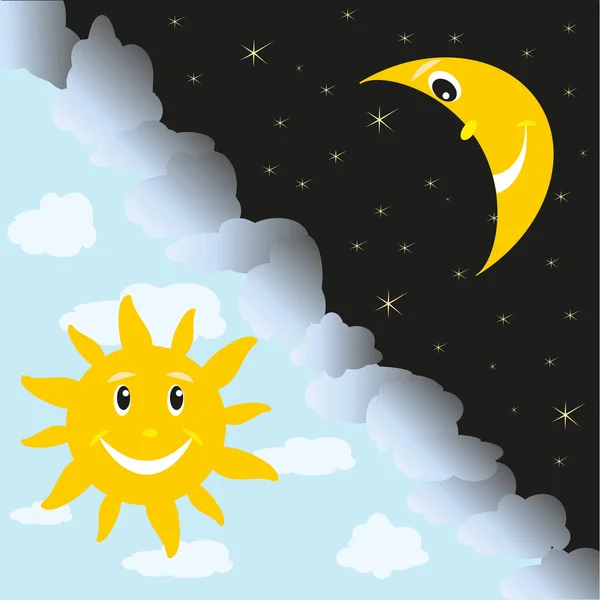 Sol y luna — Vector de stock