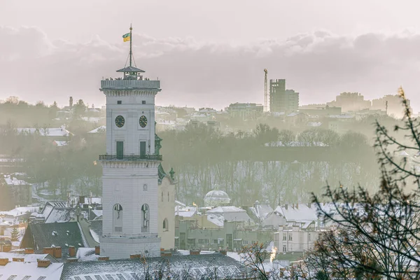 Tower Lviv City Hall Building View Vysoky Zamok Lviv Castle — Stock Photo, Image