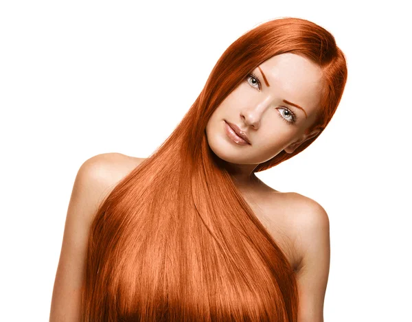 Close-up retrato de uma bela mulher modelo com cabelo longo saudável — Fotografia de Stock
