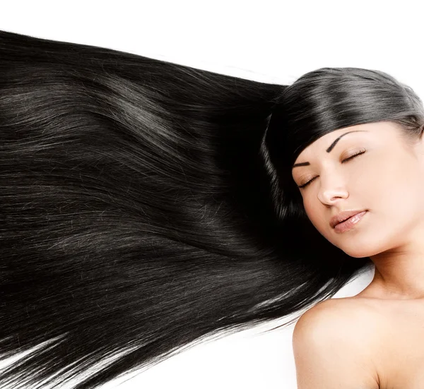 Mujer con cabello largo y brillante saludable — Foto de Stock