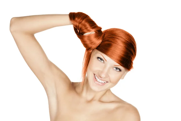 Módní pojem portrét ženy s krásné dlouhé červené zdravé lesklé vlasy — Stock fotografie