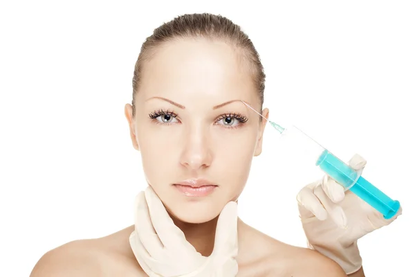 Close-up of a beautiful woman taking cosmetic injection — Stock Photo, Image