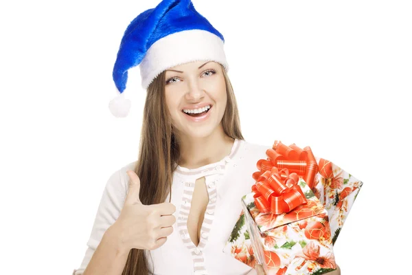 Gyönyörű fiatal lány, karácsonyi ajándék — Stock Fotó