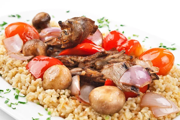 Imagen de cerca de una verdura a la parrilla con arroz, surtido —  Fotos de Stock