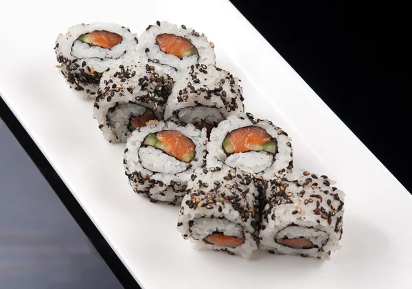 Close-up of a sushi roll, japanese food — Stock Photo, Image