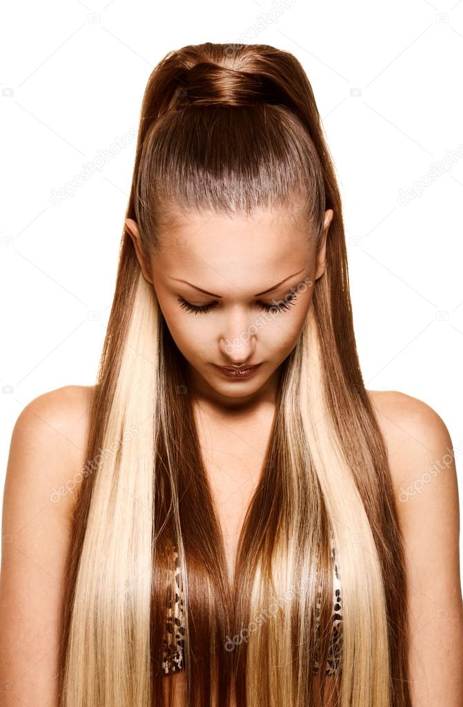Woman with long healthy straight hair