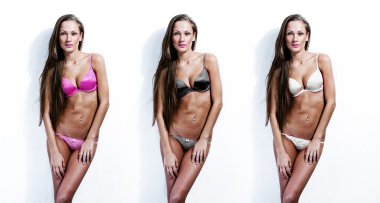 kolaj bir mayo, seksi bir genç güzel kadın