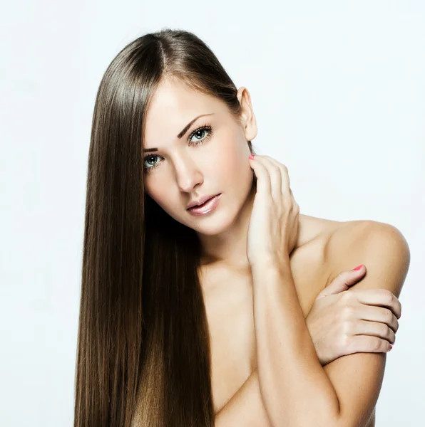 Retrato de close-up de uma bela jovem com cabelo comprido Fotos De Bancos De Imagens