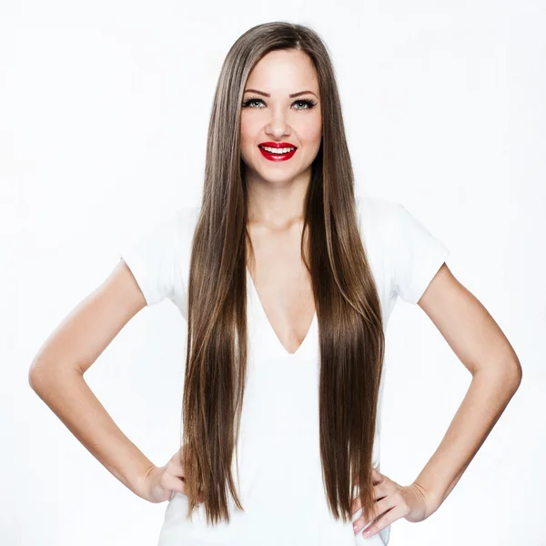 Mulher bonita com cabelo longo saudável — Fotografia de Stock