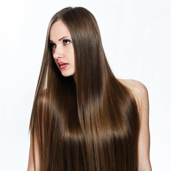 Portrait of beautiful woman with long hair covering her naked body — Stock Photo, Image