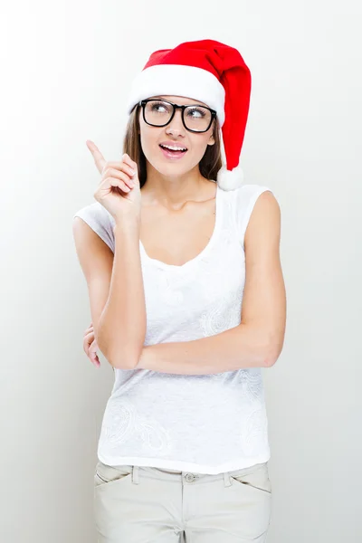 Christmas Santa hat woman portrait. — Stock Photo, Image
