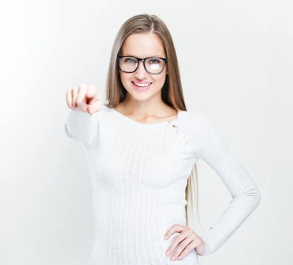 Business woman pointing at you — Stock Photo, Image