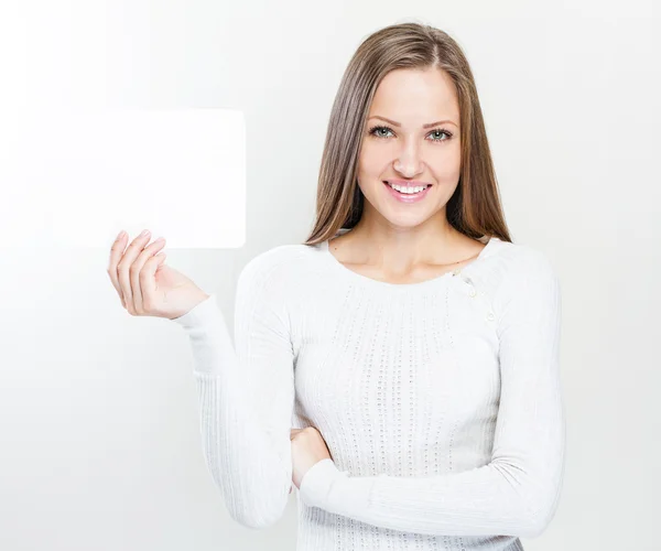 Woman with business card — Stock Photo, Image