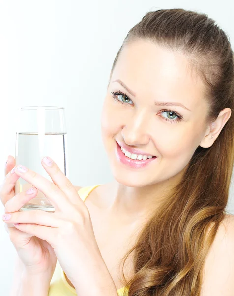 Picture of beautiful woman with glass of water . — Stock Photo, Image