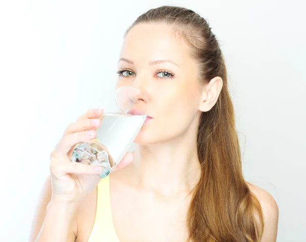 Picture of beautiful woman with glass of water . — Stock Photo, Image