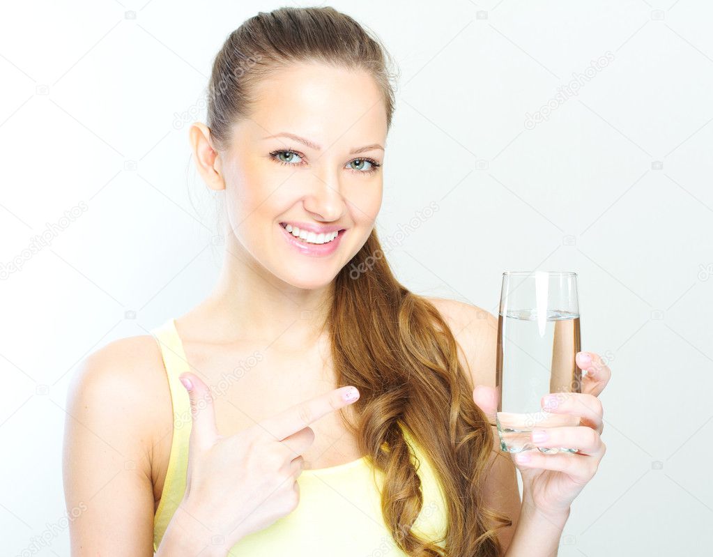 picture of beautiful woman with glass of water .