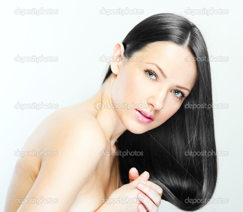 Fashion model with long straight hair